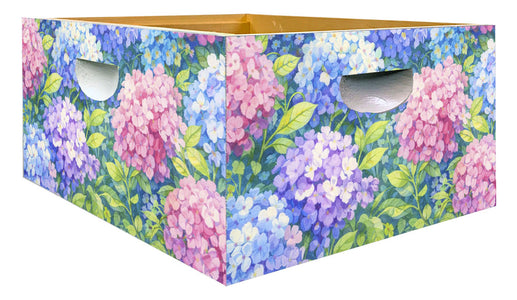 Floral-patterned bee box with pink and blue flowers on a white background