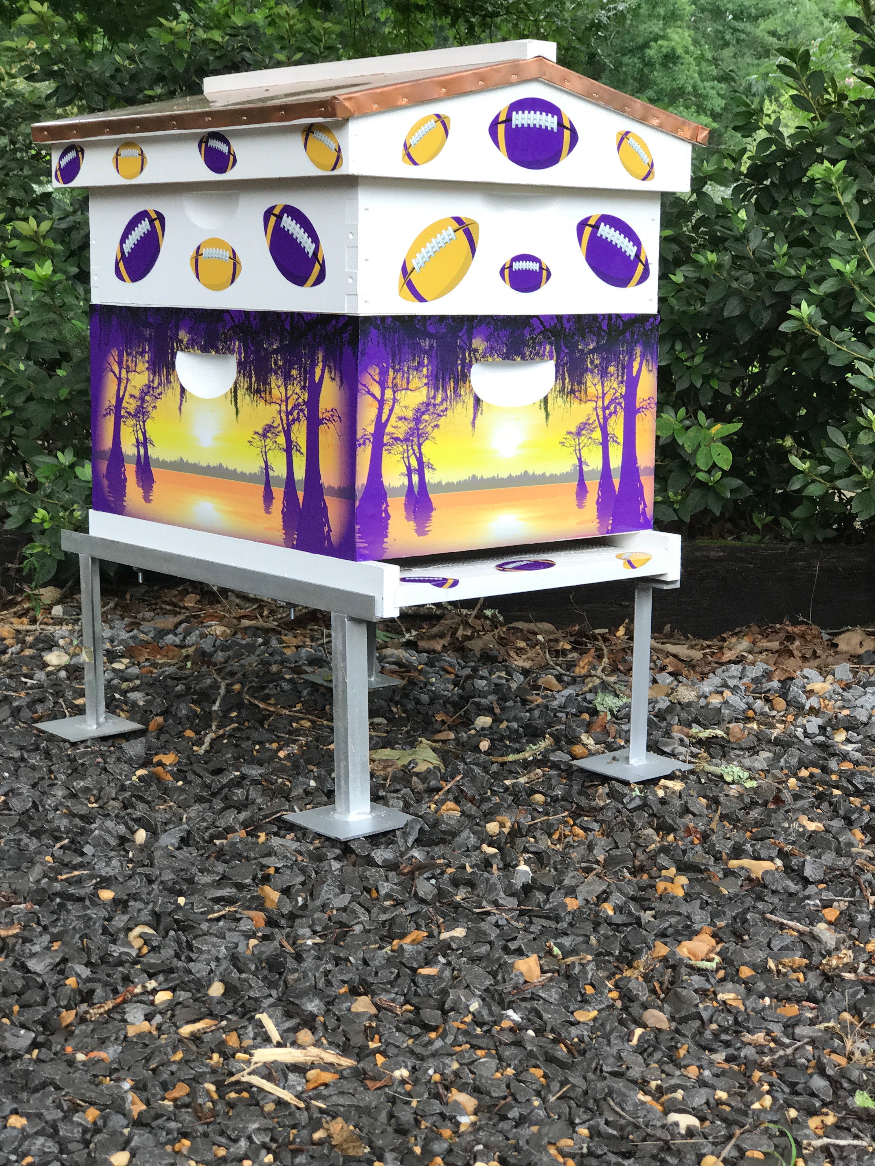 Purple and Gold Swamp Scene bee hive for honey bees